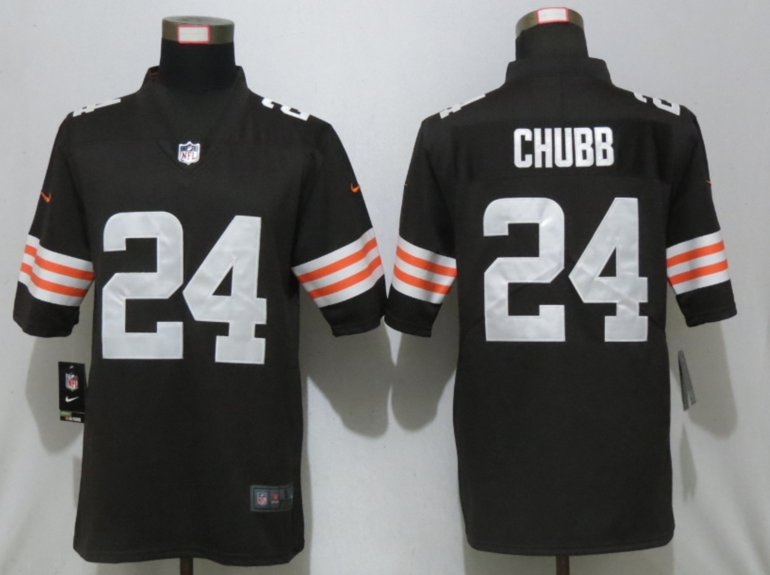 Men New Nike Cleveland Browns 24 Chubb Brown Vapor Limited Player Jersey